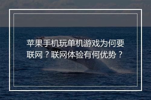 苹果手机玩单机游戏为何要联网?联网体验有何优势?