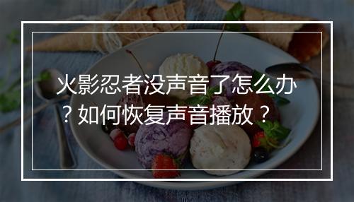 火影忍者没声音了怎么办?如何恢复声音播放?