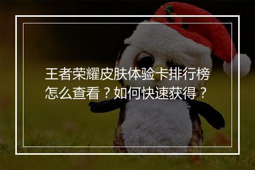 王者荣耀皮肤体验卡排行榜怎么查看?如何快速获得?