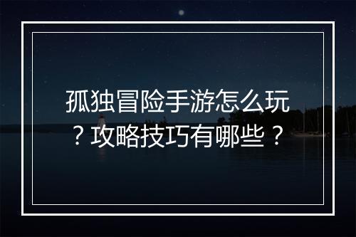 孤独冒险手游怎么玩?攻略技巧有哪些?