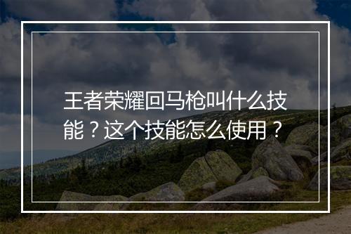 王者荣耀回马枪叫什么技能?这个技能怎么使用?