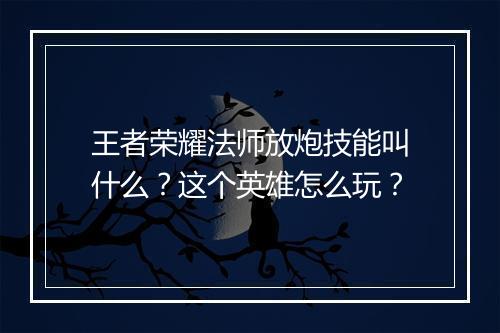 王者荣耀法师放炮技能叫什么?这个英雄怎么玩?