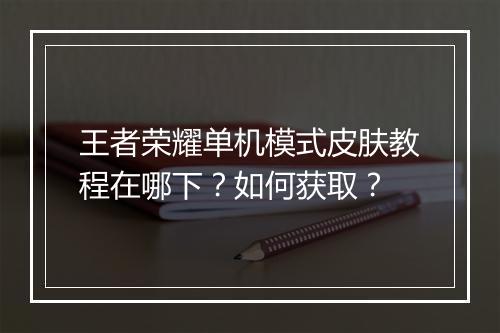 王者荣耀单机模式皮肤教程在哪下？如何获取？