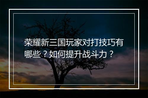 荣耀新三国玩家对打技巧有哪些?如何提升战斗力?