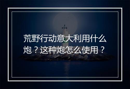 荒野行动意大利用什么炮？这种炮怎么使用？
