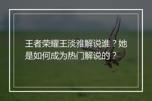王者荣耀王淡雅解说谁?她是如何成为热门解说的?