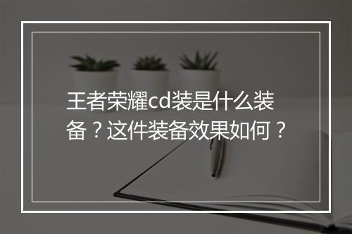 王者荣耀cd装是什么装备?这件装备效果如何?
