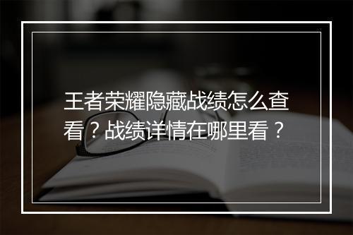 王者荣耀隐藏战绩怎么查看？战绩详情在哪里看？