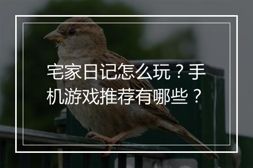 宅家日记怎么玩?手机游戏推荐有哪些?