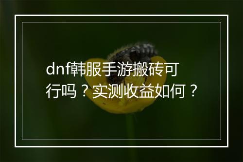 dnf韩服手游搬砖可行吗？实测收益如何？