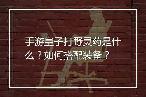 手游皇子打野灵药是什么?如何搭配装备?