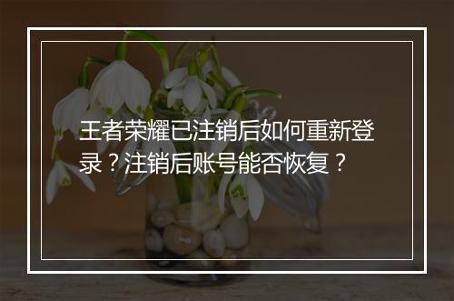 王者荣耀已注销后如何重新登录？注销后账号能否恢复？