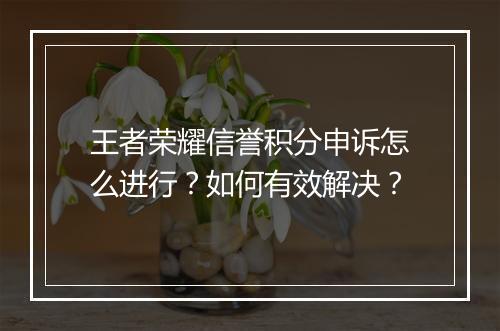王者荣耀信誉积分申诉怎么进行？如何有效解决？