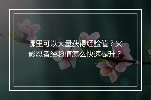 哪里可以大量获得经验值？火影忍者经验值怎么快速提升？