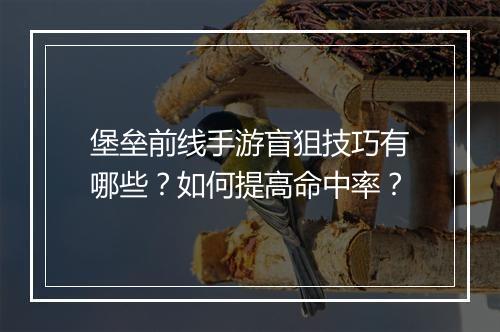 堡垒前线手游盲狙技巧有哪些？如何提高命中率？
