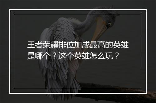 王者荣耀排位加成最高的英雄是哪个？这个英雄怎么玩？