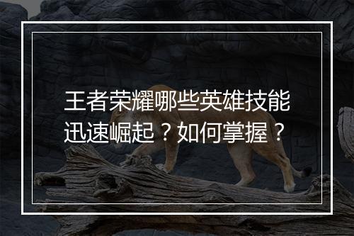 王者荣耀哪些英雄技能迅速崛起？如何掌握？