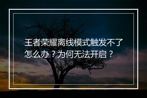 王者荣耀离线模式触发不了怎么办？为何无法开启？