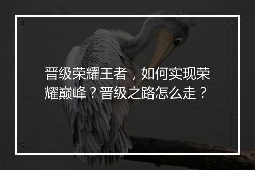 晋级荣耀王者，如何实现荣耀巅峰？晋级之路怎么走？
