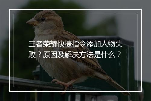 王者荣耀快捷指令添加人物失败？原因及解决方法是什么？