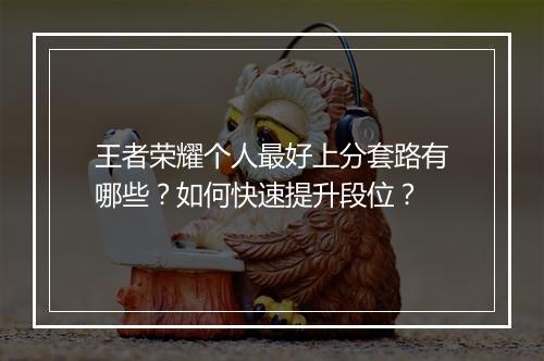 王者荣耀个人最好上分套路有哪些？如何快速提升段位？