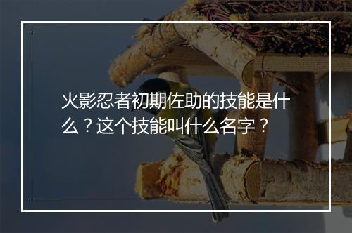 火影忍者初期佐助的技能是什么？这个技能叫什么名字？