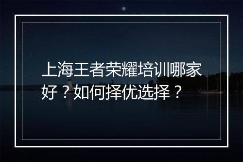 上海王者荣耀培训哪家好？如何择优选择？
