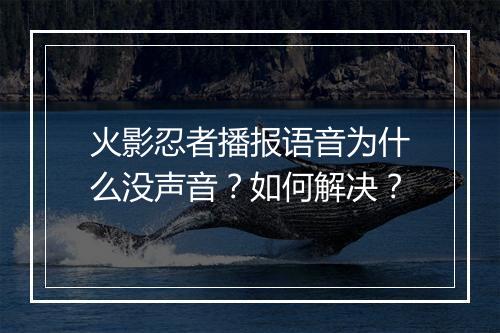 火影忍者播报语音为什么没声音?如何解决?
