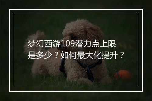 梦幻西游109潜力点上限是多少?如何最大化提升?