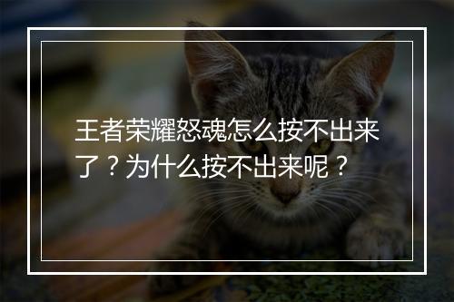王者荣耀怒魂怎么按不出来了?为什么按不出来呢?