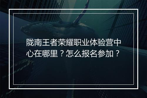 陇南王者荣耀职业体验营中心在哪里？怎么报名参加？