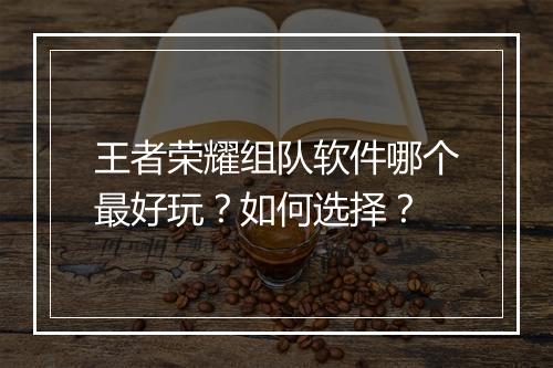 王者荣耀组队软件哪个最好玩?如何选择?