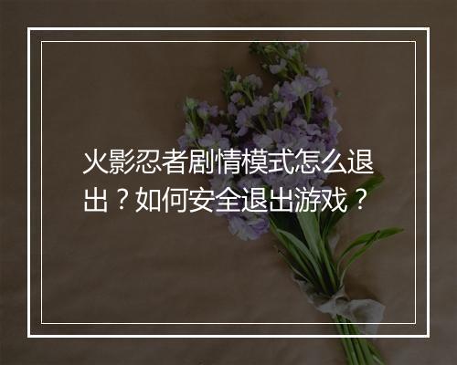 火影忍者剧情模式怎么退出?如何安全退出游戏?