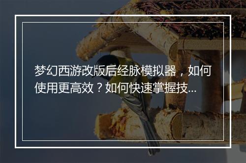 梦幻西游改版后经脉模拟器,如何使用更高效?如何快速掌握技巧?