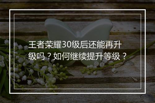 王者荣耀30级后还能再升级吗？如何继续提升等级？