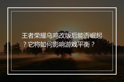 王者荣耀乌鸡改版后能否崛起?它将如何影响游戏平衡?