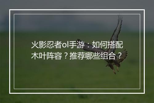 火影忍者ol手游:如何搭配木叶阵容?推荐哪些组合?