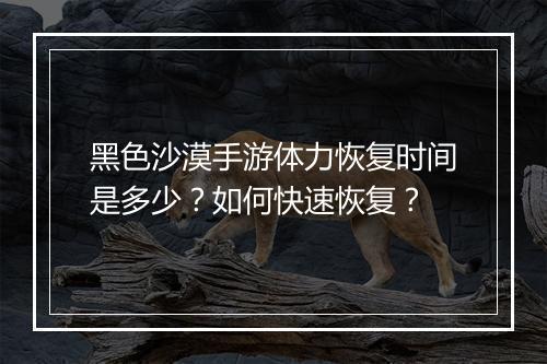 黑色沙漠手游体力恢复时间是多少？如何快速恢复？