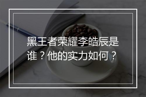 黑王者荣耀李皓辰是谁?他的实力如何?