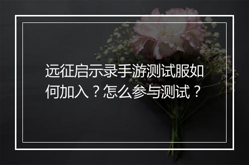 远征启示录手游测试服如何加入?怎么参与测试?