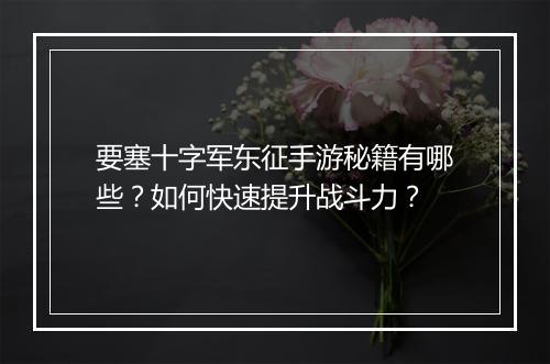 要塞十字军东征手游秘籍有哪些?如何快速提升战斗力?