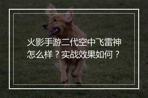 火影手游二代空中飞雷神怎么样?实战效果如何?
