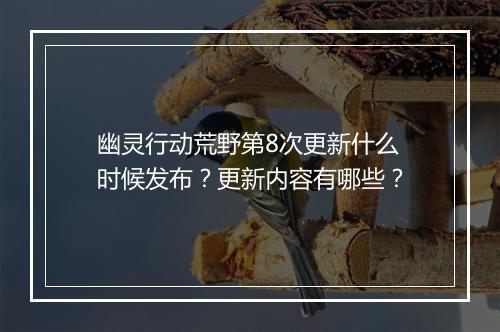 幽灵行动荒野第8次更新什么时候发布?更新内容有哪些?