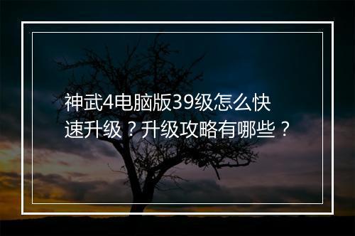 神武4电脑版39级怎么快速升级?升级攻略有哪些?