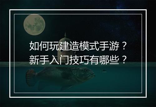 如何玩建造模式手游?新手入门技巧有哪些?