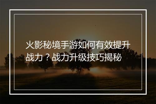 火影秘境手游如何有效提升战力？战力升级技巧揭秘