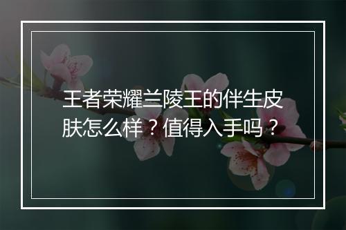 王者荣耀兰陵王的伴生皮肤怎么样?值得入手吗?