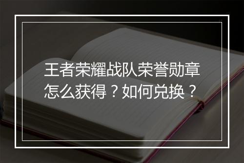 王者荣耀战队荣誉勋章怎么获得?如何兑换?