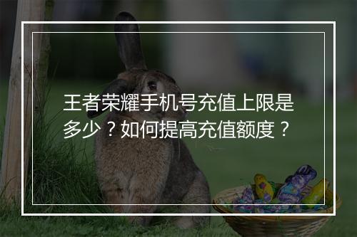 王者荣耀手机号充值上限是多少?如何提高充值额度?