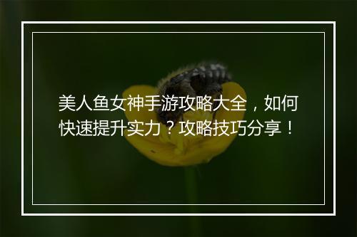 美人鱼女神手游攻略大全,如何快速提升实力?攻略技巧分享!